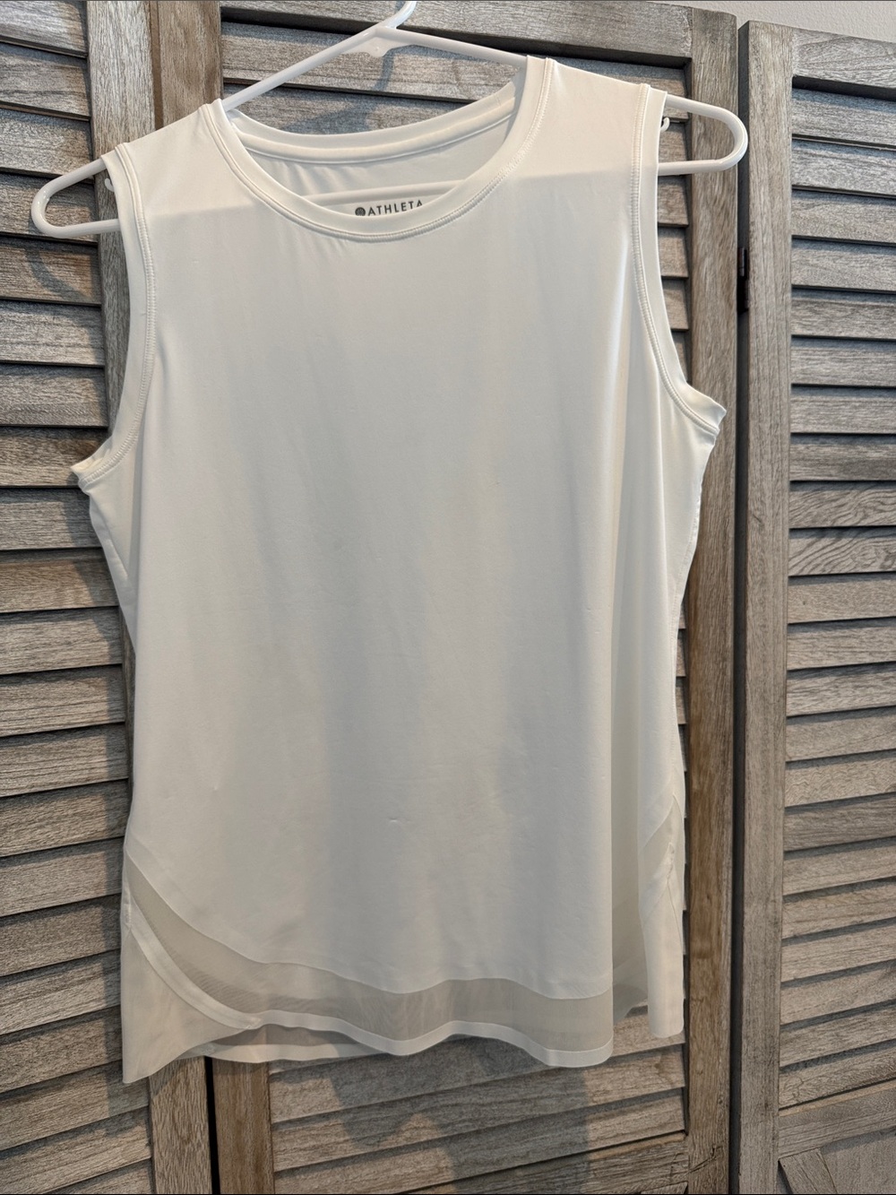 Athleta White Sleeveless Tank with Sheer Hem